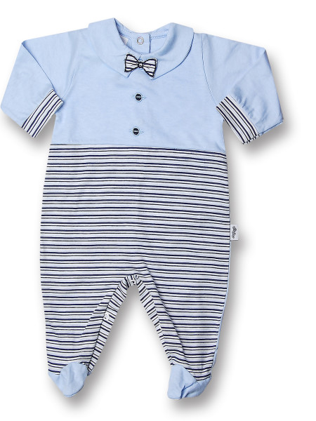 Baby footie 100% cotton, bow tie with buttons. Colour light blue, size 6-9 months Light blue Size 6-9 months