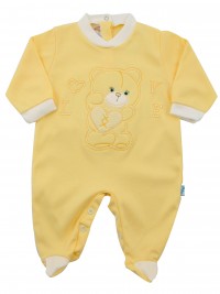 Image cotton baby footie interlock love heart. Colour yellow, size 1-3 months