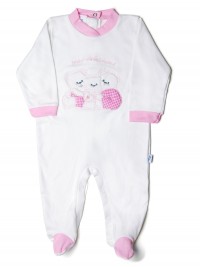 Baby footie in cotton interlock, pattern are sweet, with little family of bears hugging.. Colour pink, size 3-6 months