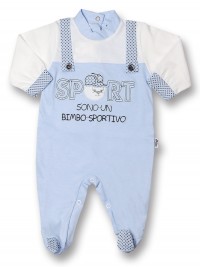 Baby footie are a sporty baby, 100% cotton, with overalls with buttons. Colour light blue, size 6-9 months