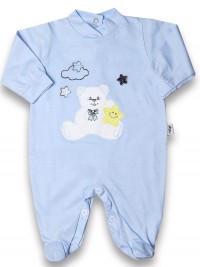 Baby footie 100% cotton, baby bear star. Colour light blue, size 6-9 months
