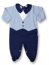 Baby footie cotton vest with buttons. Colour blue, size 0-3 months
