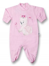 Baby footie 100% cotton teddy bear crawling on baby footie. Colour pink, size 6-9 months