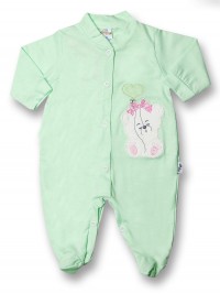 Baby footie teddy bear balloon heart 100% cotton. Colour pistacchio green, size 0-1 month