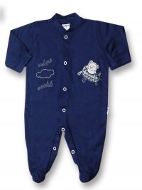 Baby footie 100% cotton aviator fly ooohh. Colour blue, size 0-1 month