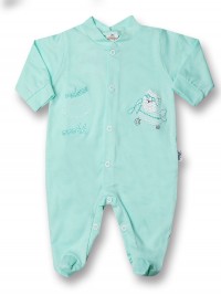 Baby footie 100% cotton aviator fly ooohh. Colour green, size 0-1 month