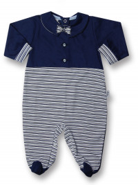 Baby footie 100% cotton, bow tie with buttons. Colour blue, size 6-9 months