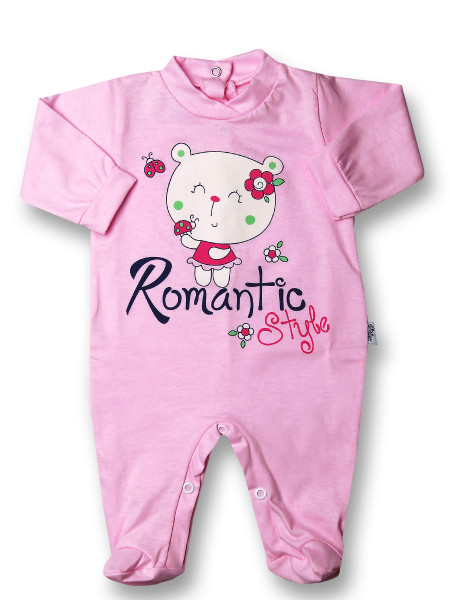 Baby footie romantic style cotton. Colour pink, size 3-6 months Pink Size 3-6 months