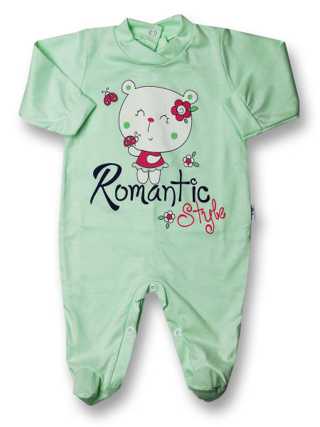 Baby footie romantic style cotton. Colour pistacchio green, size 6-9 months Pistacchio green Size 6-9 months