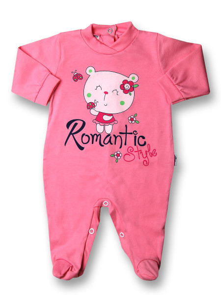 Baby footie romantic style cotton. Colour fuchsia, size 3-6 months Fuchsia Size 3-6 months