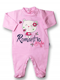 Baby footie romantic style cotton. Colour pink, size 3-6 months