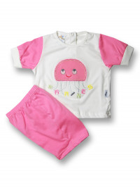 Baby outfit jellyfish marines cotton. Colour coral pink, size 1-3 months