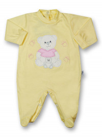 Baby footie mommy and puppy in cotton. Colour yellow, size 3-6 months
