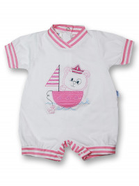 Romper sailboat 100% cotton. Colour coral pink, size 3-6 months