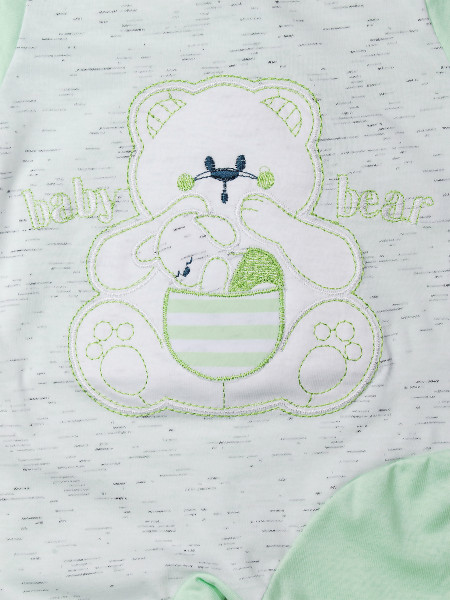 Cotton baby footie baby bear with mom. Colour pistacchio green, size 3-6 months 2