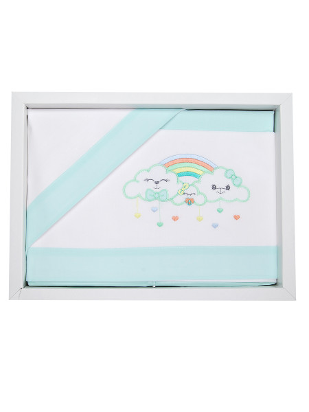 Newborn bed sheet 3pcs with pillowcase Rain of Hearts. Colour green, one size 3