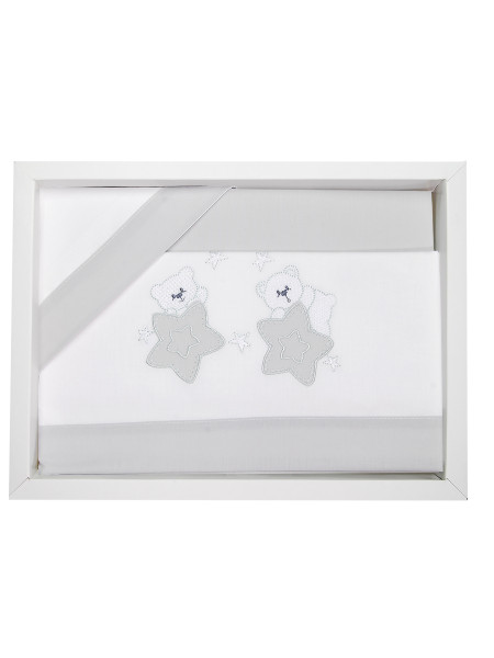Baby cot sheets 3pcs with pillowcase between the stars. Colour grey, one size 3