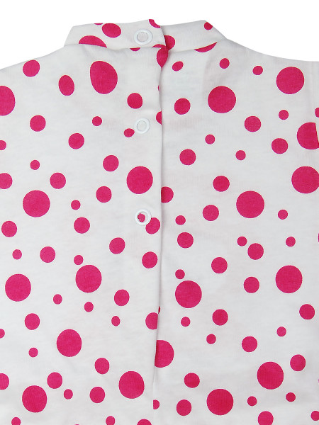 Baby footie polka dots, I drink milk 100% cotton. Colour coral pink, size first days 3