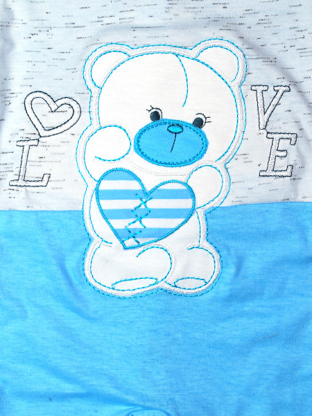 Baby footie cotton Teddy love. Colour turquoise, size 0-1 month 2