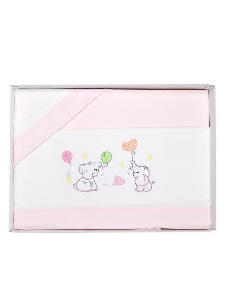 Next2me cradle sheet with elephants, in cotton. Colour pink, one size 3