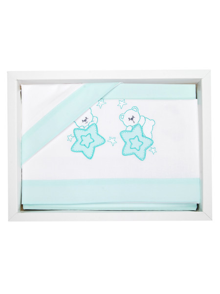 Baby cot sheets 3pcs with pillowcase between the stars. Colour green, one size 3