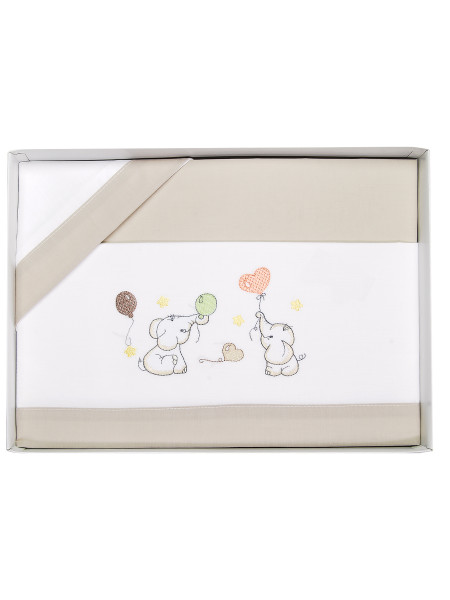 Next2me cradle sheet with elephants, in cotton. Colour turtledove, one size 3