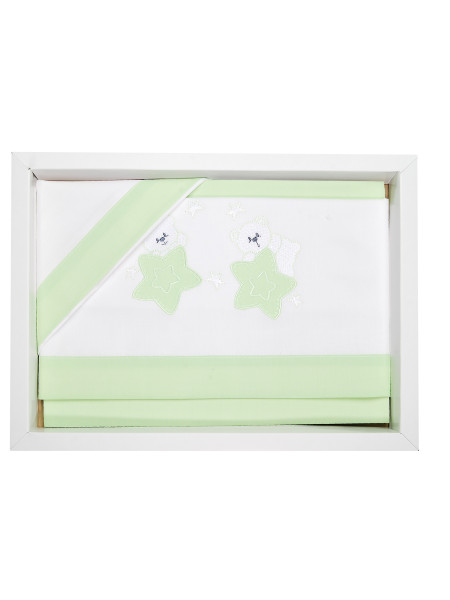 Baby cot sheets 3pcs with pillowcase between the stars. Colour pistacchio green, one size 3