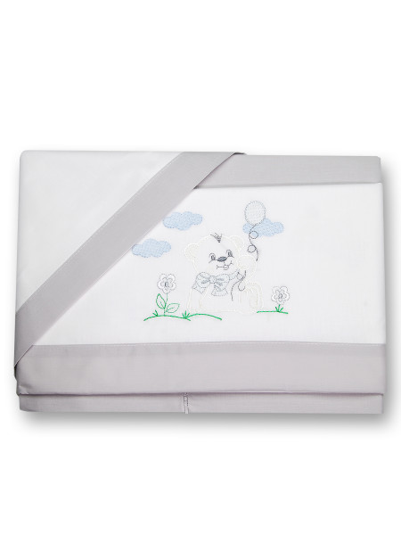 Baby sheet and pillowcase baby bear on the lawn. Colour grey, one size Grey One size