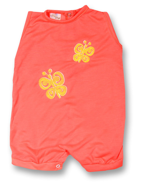 Romper newborn baby sleeveless butterflies, in cotton. Colour orange, size 1-3 months Orange Size 1-3 months