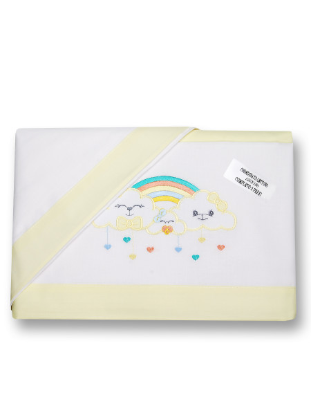 Newborn bed sheet 3pcs with pillowcase Rain of Hearts. Colour yellow, one size Yellow One size