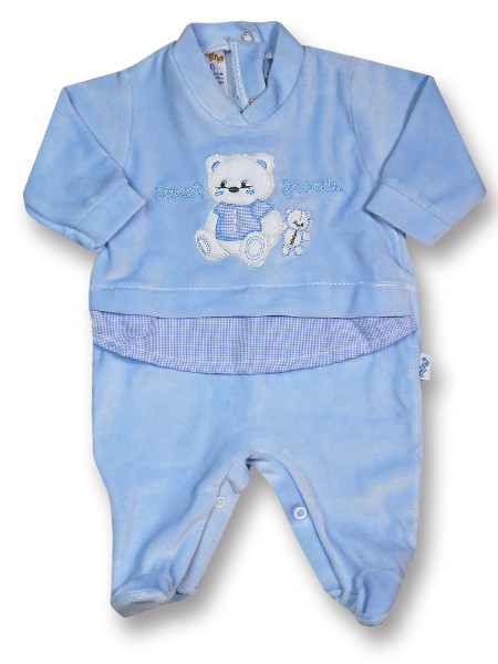 Baby footie sweet friends in chenille. Colour light blue, size 0-1 month Light blue Size 0-1 month