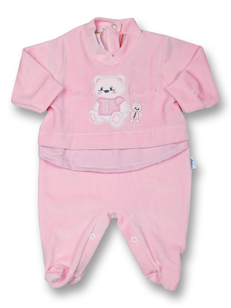 Baby footie sweet friends in chenille. Colour pink, size 0-1 month Pink Size 0-1 month