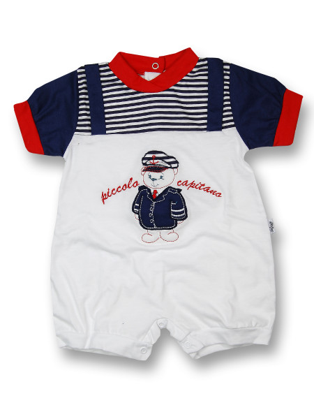 Small Captain Cotton Romper. Colour white, size 0-1 month White Size 0-1 month