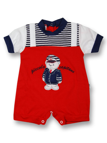 Small Captain Cotton Romper. Colour red, size 3-6 months Red Size 3-6 months