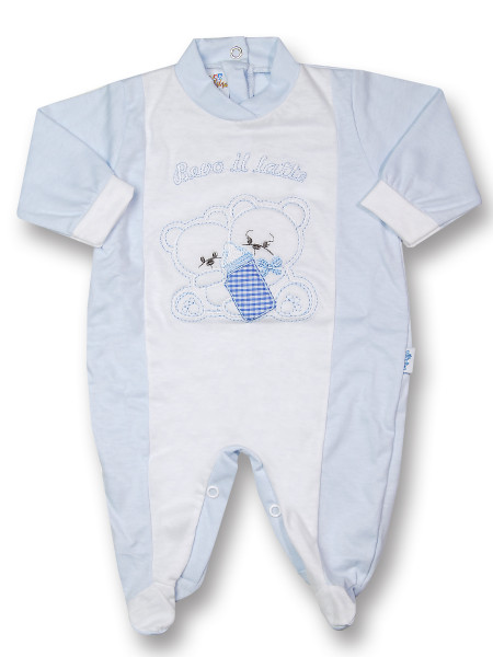 Baby footie cotton drink milk from the bottle. Colour light blue, size first days Light blue Size first days