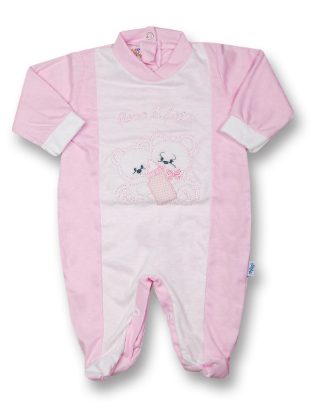 Baby footie cotton drink milk from the bottle. Colour pink, size 1-3 months Pink Size 1-3 months