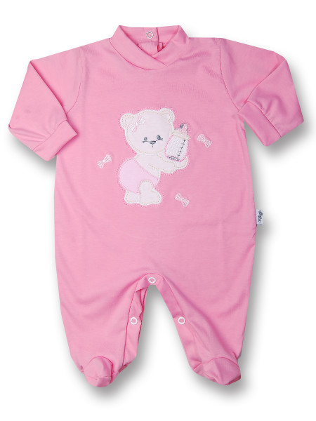 Baby footie bear with cotton bottle. Colour fuchsia, size 3-6 months