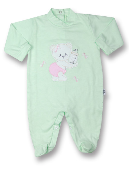 Baby footie bear with cotton bottle. Colour pistacchio green, size 6-9 months Pistacchio green Size 6-9 months