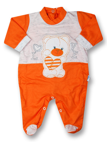 Baby footie cotton Teddy love. Colour orange, size 0-1 month
