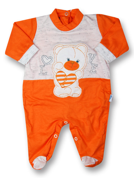 Baby footie cotton Teddy love. Colour orange, size 0-1 month Orange Size 0-1 month