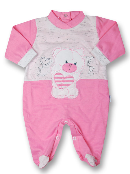 Baby footie cotton Teddy love. Colour coral pink, size 1-3 months Coral pink Size 1-3 months