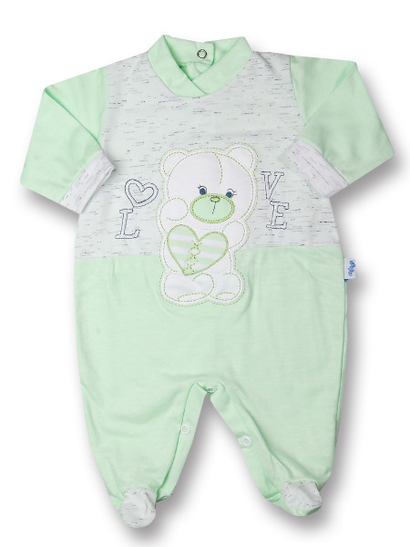 Baby footie cotton Teddy love. Colour pistacchio green, size 3-6 months Pistacchio green Size 3-6 months