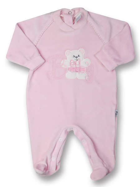 Baby footie in chenille baby bear. Colour pink, size 0-1 month Pink Size 0-1 month