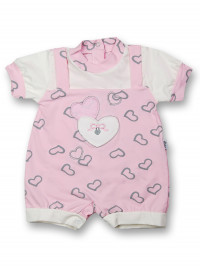 Romper with baby hearts for the summer season. Colour pink, size 6-9 months