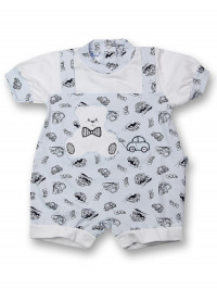 Cotton Romper for children model toy cars. Colour light blue, size 3-6 months