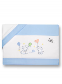 Next2me cradle sheet with elephants, in cotton. Colour light blue, one size