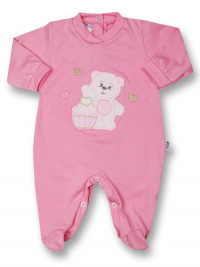 Baby footie cotton pastry. Colour fuchsia, size 6-9 months