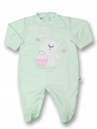 Baby footie cotton pastry. Colour pistacchio green, size 6-9 months