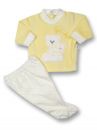 Baby outfit chenille bye bye. Colour yellow, size 0-1 month