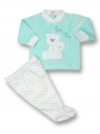Baby outfit chenille bye bye. Colour green, size 0-1 month